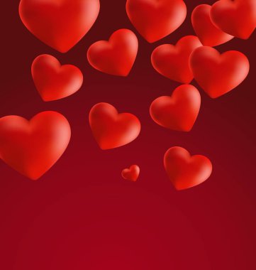 Gerçekçi Valentine Kalpler kırmızı arka planda. Vektör çizim
