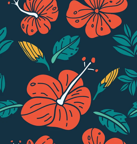 Çiçek Sorunsuz Tropik Desenli Botanik Duvar Kağıdı Hawaii Tarzı Resimde — Stok Vektör