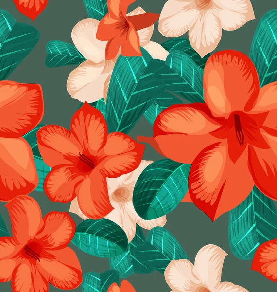 Patrón Floral Inconsútil Con Flores Tropicales Patrón Inconsútil Follaje Estilo — Vector de stock