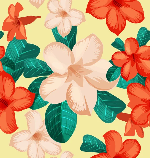 Бесшовный Цветочный Узор Тропическими Цветами Листья Бесшовные Узор Гавайском Стиле — стоковый вектор