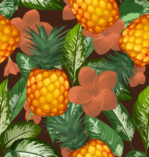 Ananas Achtergrond Van Tropische Plant Naadloze Patroon Vector — Stockvector