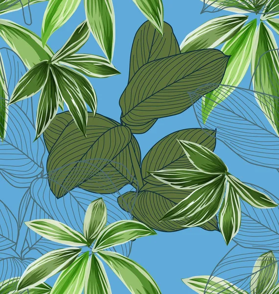 Illustrazione Disegnata Mano Con Fogliame Piante Tropicali — Vettoriale Stock
