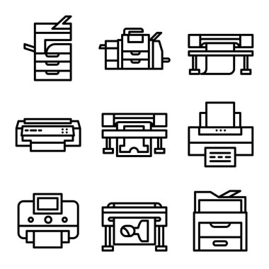 Yazıcı çizgisi simgesi ni ayarlayın. Fotokopi makinesi, masaüstü yazıcı, gömlek yazıcı gibi