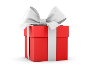 Noel ve Yeni Yıl Günü, kırmızı hediye kutusu beyaz arka plan 3D