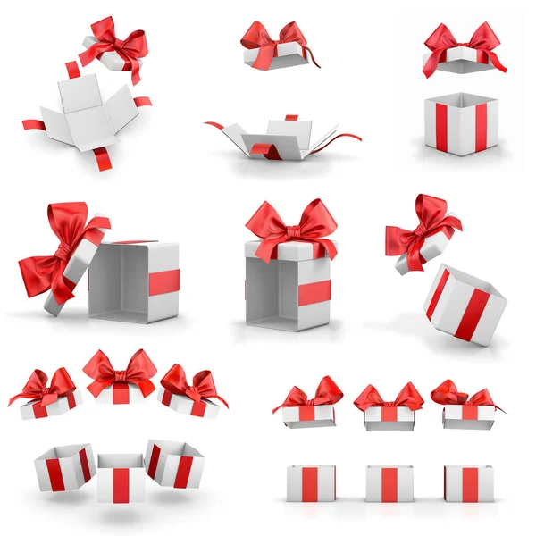 Abrir Caixas Presente Vermelho Definido Para Feliz Natal Renderização Dia — Fotografia de Stock