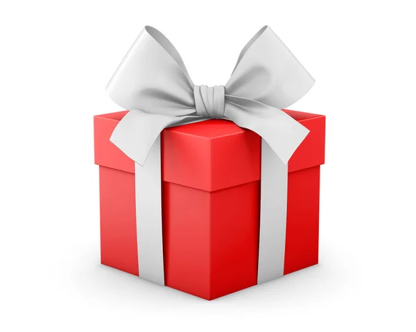Christmas New Years Day Red Gift Box White Background Rendering — 스톡 사진