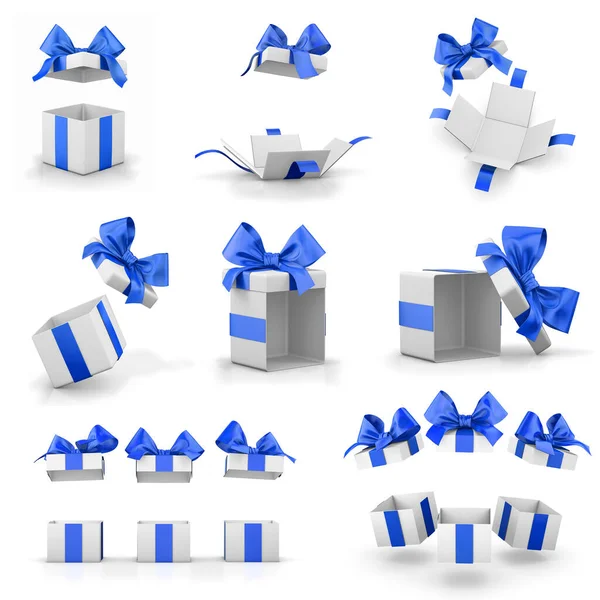 Open Blauwe Geschenkdozen Voor Vrolijk Kerstfeest Nieuwjaarsdag Geschenkdoos Set Rendering — Stockfoto