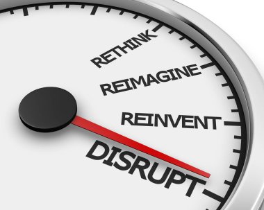 Disrupt Yeniden Düşün Hız Ölçer Kelimelerini Yeniden Oluştur 3d Resim Değiştir