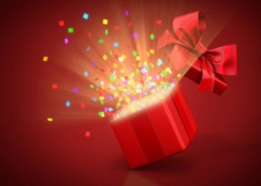 Parlak ışık 3D görüntüleme ışınlarıyla hediye kutusunu aç