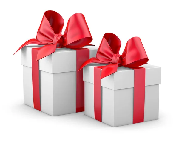 Geschenkdozen Voor Kerstmis Nieuwjaarsdag Rode Geschenkdozen Witte Achtergrond Weergave — Stockfoto