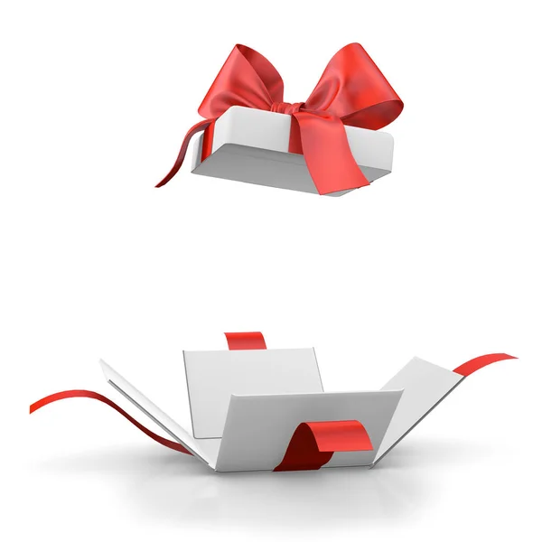 Geschenkdoos Voor Kerstmis Nieuwjaarsdag Open Rode Geschenkdoos Witte Achtergrond Weergave — Stockfoto