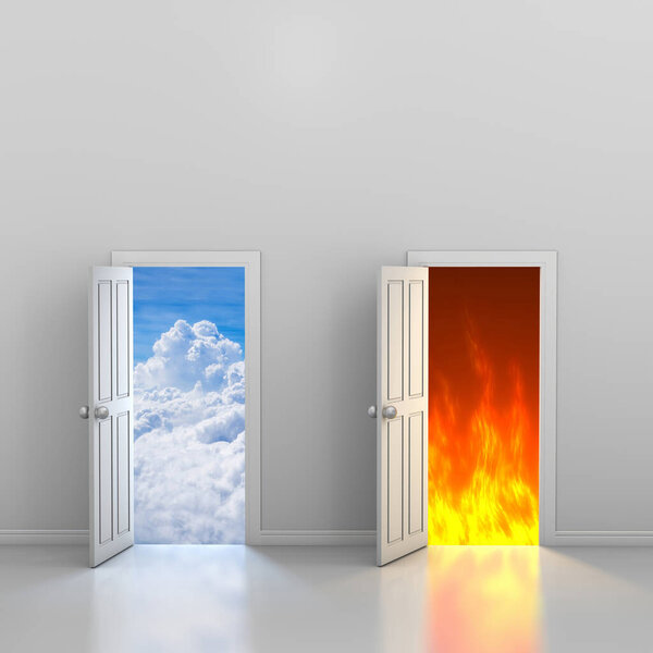 Doors to heaven and hell, 3d rendering