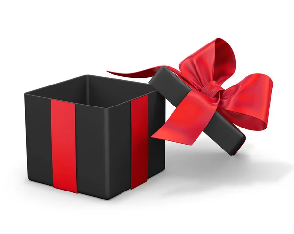 Presentförpackning För Jul Nyårsdagen Öppen Svart Röd Presentförpackning Ovanifrån Vit — Stockfoto