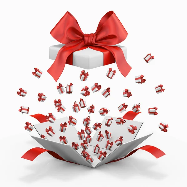 Cadeaudoosje Dat Cadeaudoosjes Uitzendt Met Een Rood Lint Cadeaudoosje Rendering — Stockfoto