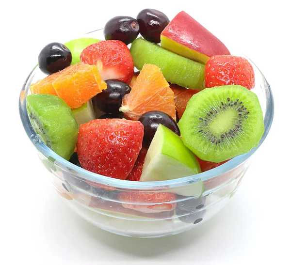 Bowl Healthy Fresh Fruit Salad White Background Top View — Stock Photo, Image