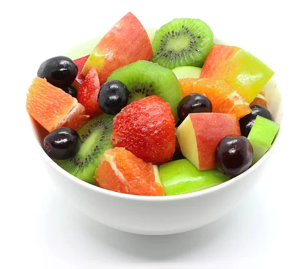 Bowl Healthy Fresh Fruit Salad White Background Top View — Stock Photo, Image