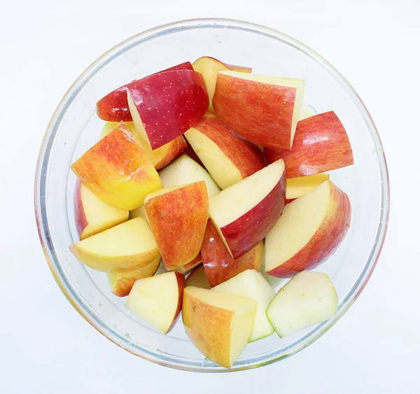 Bowl Apple Slices White Background — Stock Photo, Image