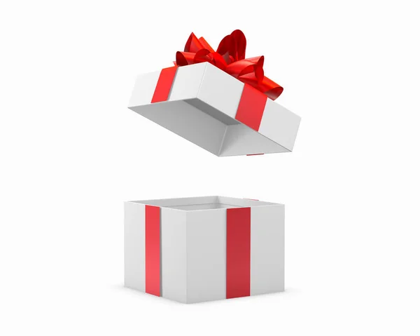 クリスマスと新年の日 赤いギフトボックスの白い背景3Dレンダリング — ストック写真