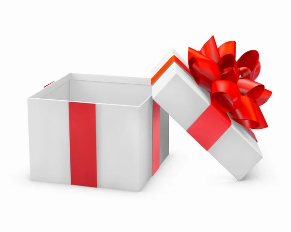 Χριστούγεννα Και Την Πρωτοχρονιά Κόκκινο Κουτί Δώρου Λευκό Φόντο Απόδοση — Φωτογραφία Αρχείου