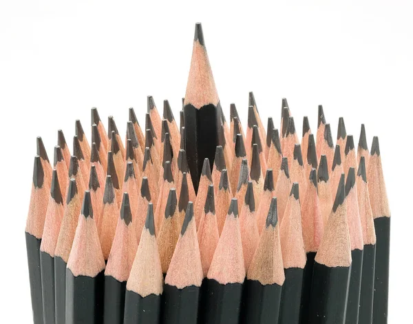 Close Black Pencils White Background Stand Out Crowd Concept — Stock Photo, Image