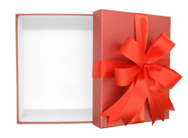 Noel, Yeni Yıl Günü, Kırmızı hediye kutusunu aç üst görünüm beyaz arka plan 3D görüntüleme