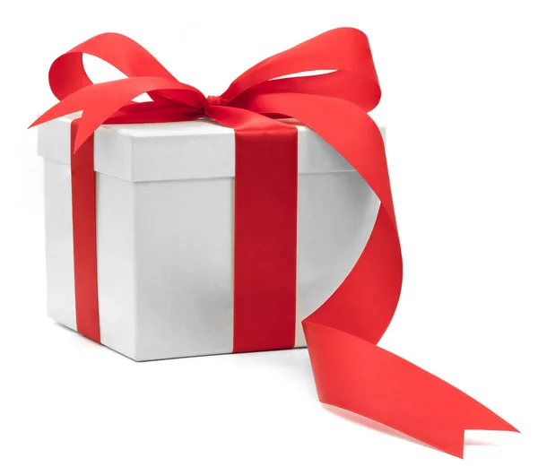 Χριστούγεννα Και Την Πρωτοχρονιά Κόκκινο Κουτί Δώρου Λευκό Φόντο — Φωτογραφία Αρχείου