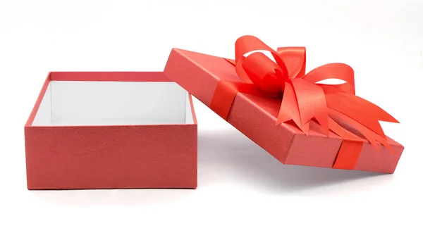 Рождество Новый Год Открыть Красный Подарочная Коробка Вид Сверху Белый — стоковое фото