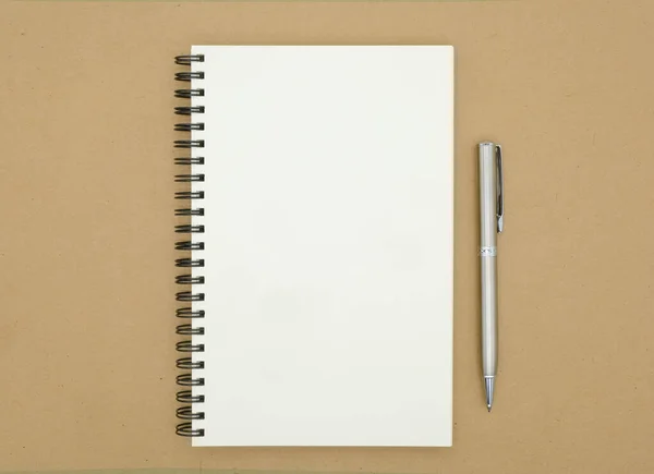 Notebook Brown Background Top View Copy Space — Stock Photo, Image