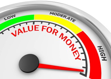 Value for money conceptual meter to maximum, 3d rendering clipart