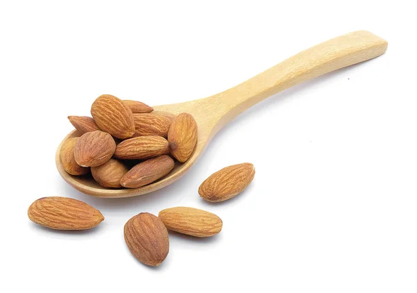 Almonds Spoon White Background Isolate — Stock Photo, Image