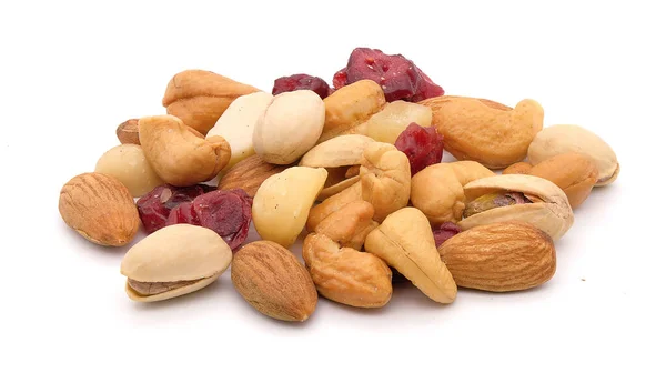 Mixed Nuts White Wood Background — Stock Photo, Image