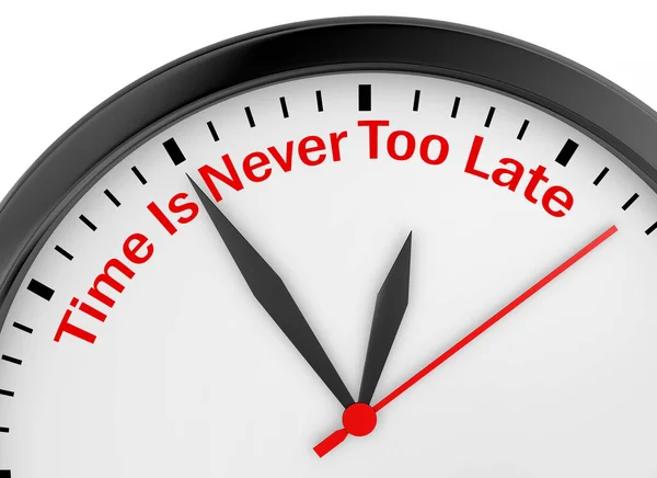 Nigdy Nie Jest Późno Zdanie Zegarze Koncepcyjnym Renderowania — Zdjęcie stockowe