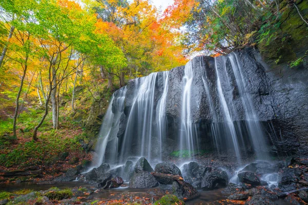 Cachoeira Cores Outono Vermelho Folhas Fukushima Japão — Fotografia de Stock