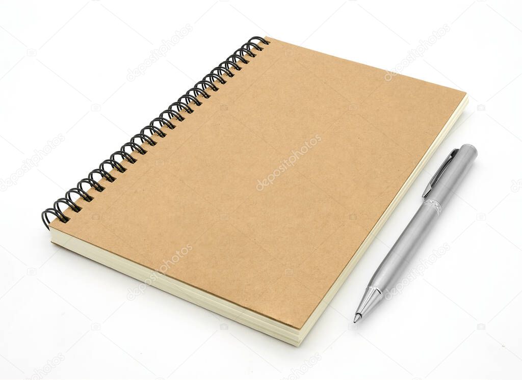 notebook on white background top view copy space