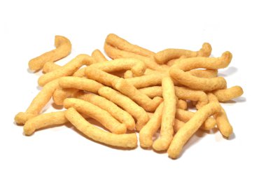 Beyaz arka planda izole kavrulmuş atıştırmalık.