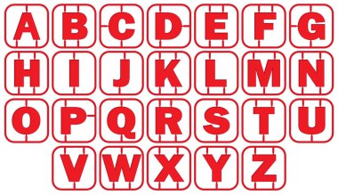 Kırmızı çerçeveli Alfabe Modeli stili. vektör illüstrasyon