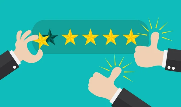 Customer Review Give Five Star Bubble Box Positive Feedback Concept — Stock Vector
