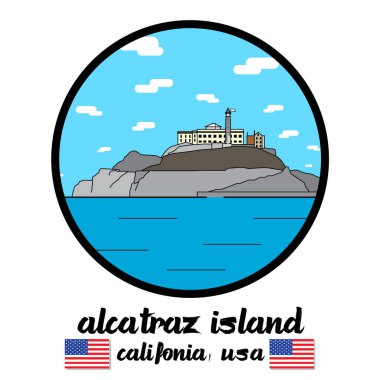 Simge Alcatraz Adası 'nı çember yapın. Vektör illüstrasyonu