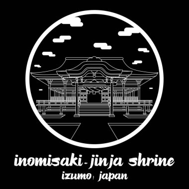 Simge hattı Hinomisaki-jinja Tapınağı 'nı çember yapın. vektör illüstrasyonu