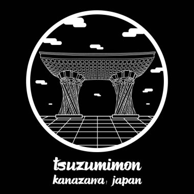 Japonya Kanazawa 'da Icon lin Tsuzumimon' u çember içine alın. vektör illüstrasyonu
