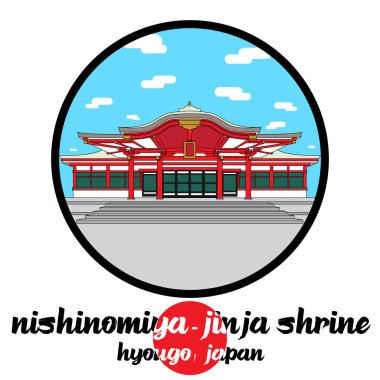 Icon Nishinomiya-Jinja türbesini çember yapın. vektör illüstrasyonu