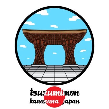 Japonya Kanazawa 'da Icon lin Tsuzumimon' u çember içine alın. vektör illüstrasyonu