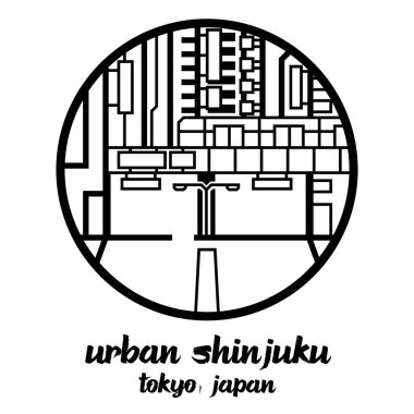 Çember çizgisi şehir shinjuku 'su. vektör illüstrasyonu