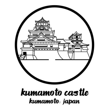 Çember çizgisi Kumamoto kalesi. vektör illüstrasyonu