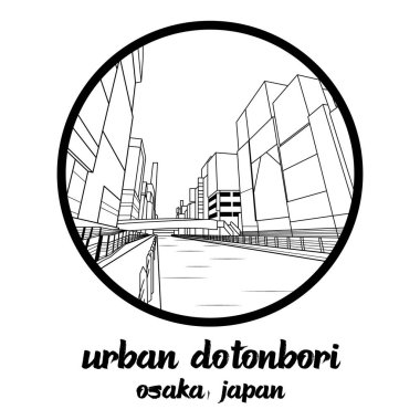 Çember çizgisi Urban Dotonbori. vektör illüstrasyonu