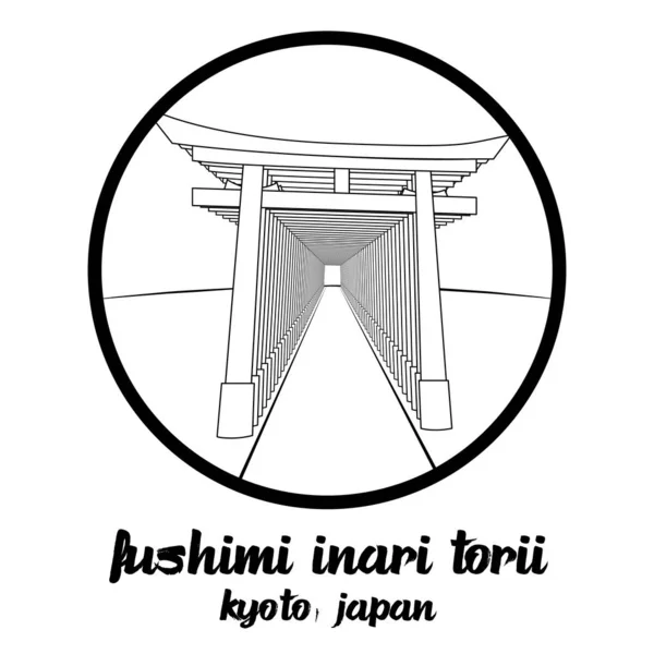 Círculo Icono Línea Fushimi Inari Torii Ilustración Vectorial — Vector de stock