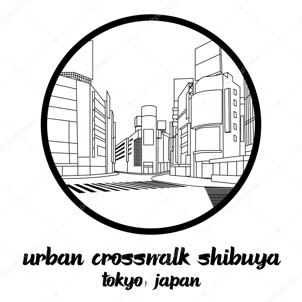 Circle icon line Urban Crosswalk Shibuya Tokyo Japan. vector illustration