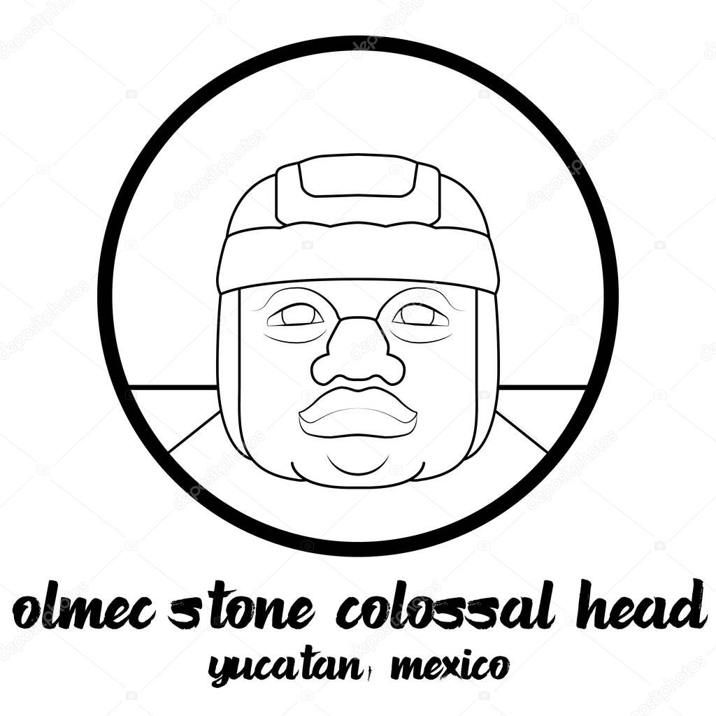 Circle icon line Olmec stone Colossal Head. vector illustration
