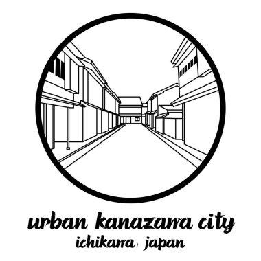 Kanazawa şehrinin İcon hattını çember içine alın. Vektör illüstrasyonu