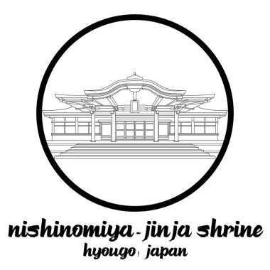Simge hattı Nishinomiya-Jinja türbesini çember yapın. vektör illüstrasyonu
